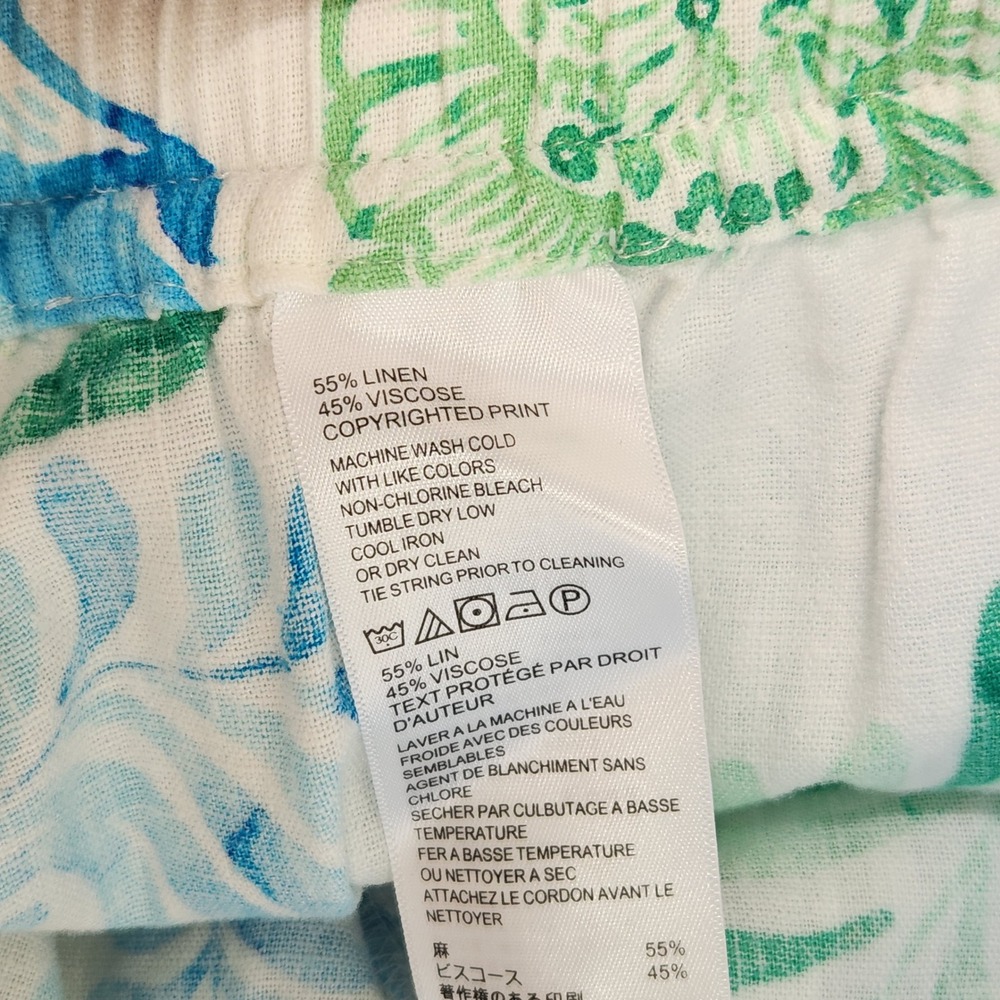 Tommy Bahama Womens M Linen Blend Floral Wide Leg Drawstring Pants Blue Green - Picture 8 of 10